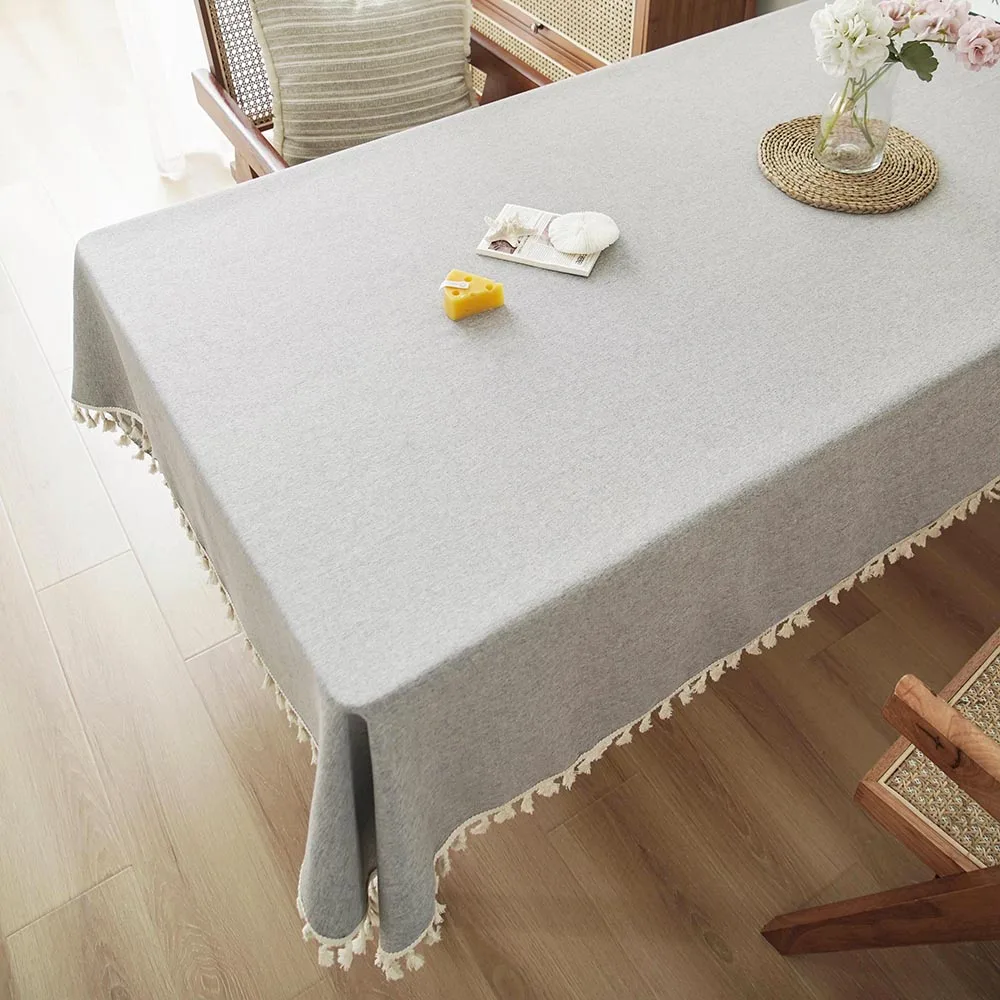 Grey Tablecloths with Cotton Tassels,  Farmhouse Table Cloth Rectangle Table, Rectangle Tablecloth for Kitchen, Dining, Part