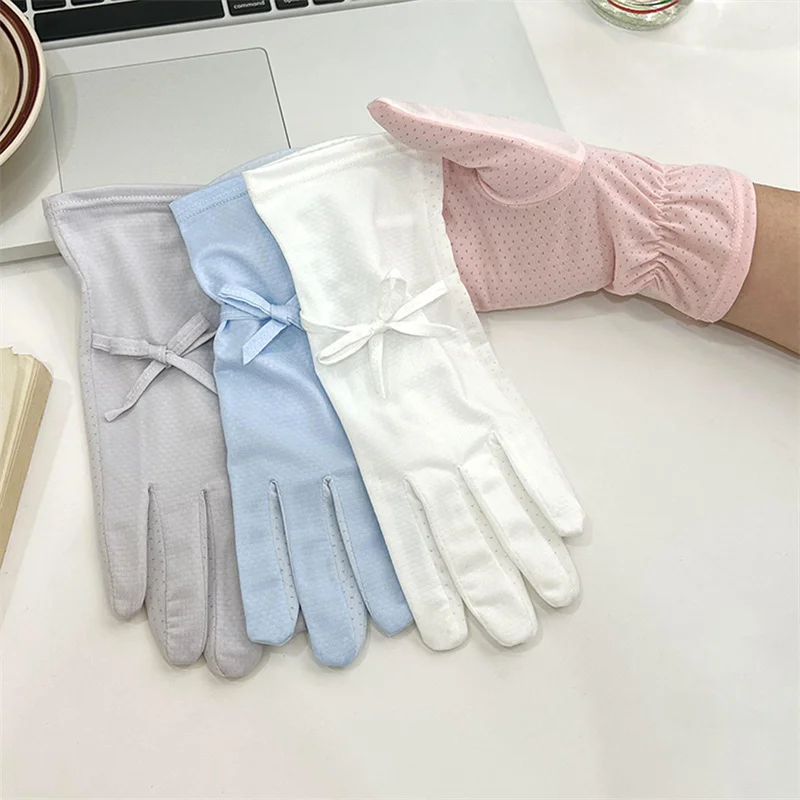 Summer Sunscreen Gloves Women Thin Ice Silk Anti-ultraviolet Dew Finger Touch Screen Driving Riding Non-slip Breathable