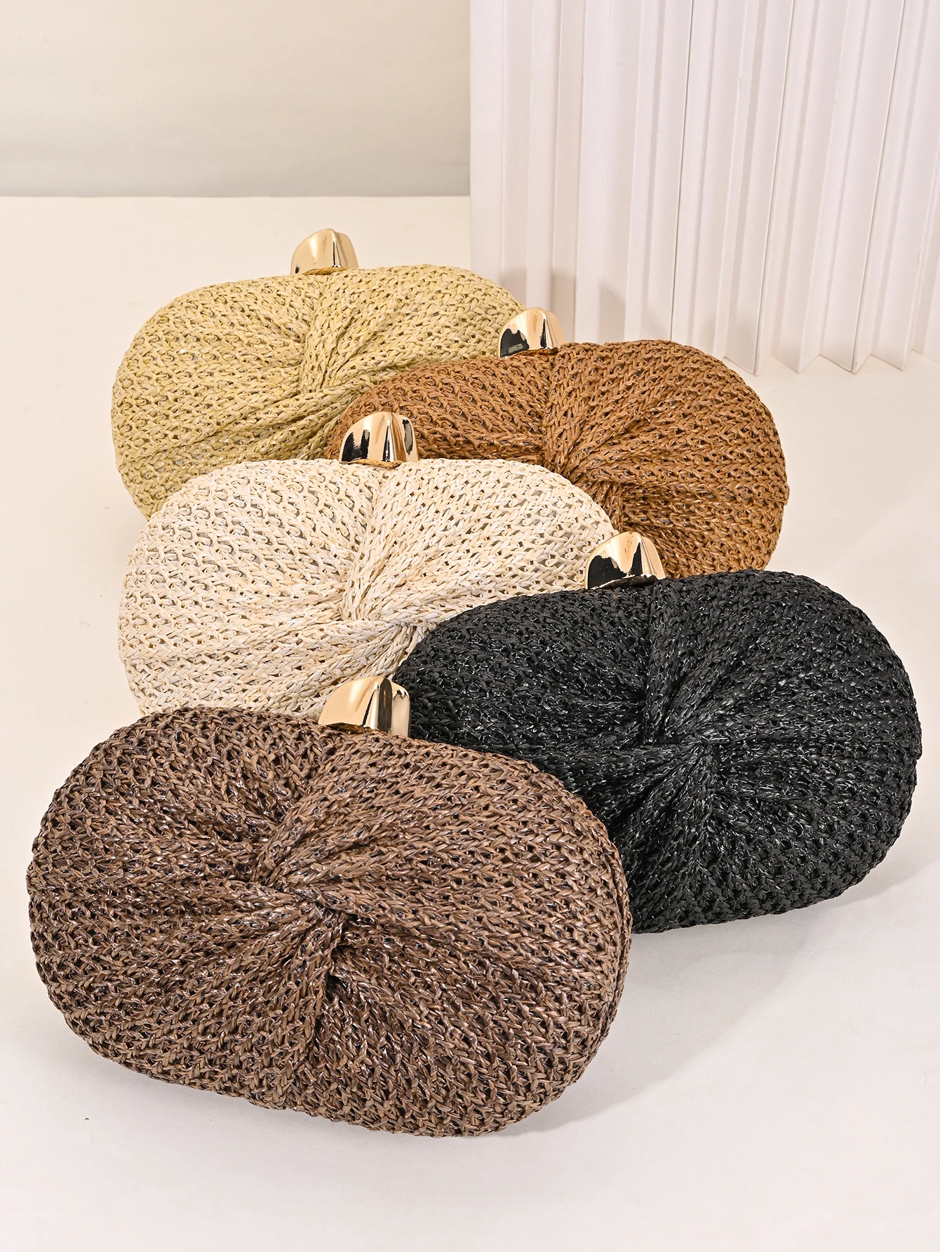 Women's evening bag, new single-shoulder crossbody bag, uniquely shaped oval straw bag, fashionable wedding and evening clutch view 2