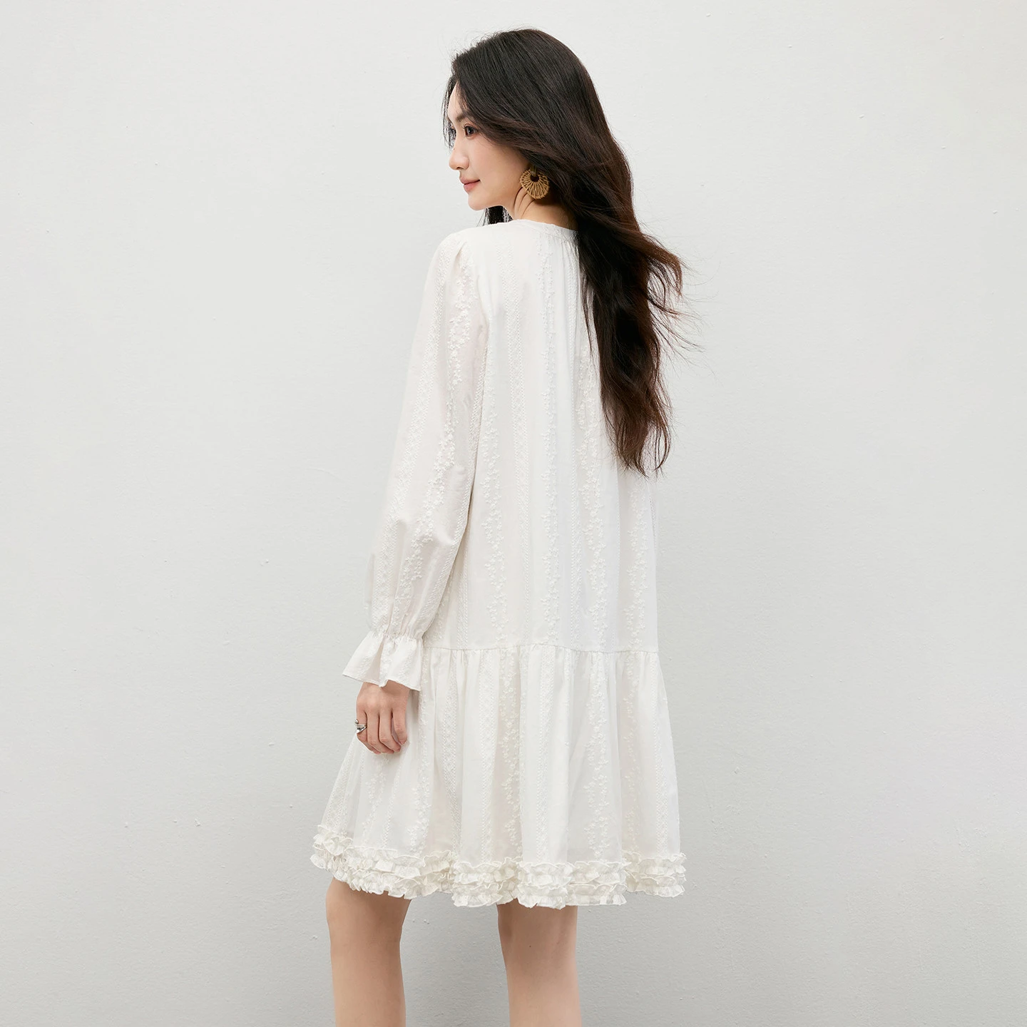 SENTUBILA 100% Cotton White Dress for Women 2026 Detachable Sash Ruffles Hem Embroidery Dresses Elegant Female Clothes 161LB5940
