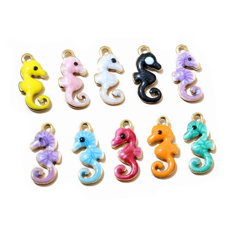 20pcs 11x5mm Hippocampus Seahorse Enamel Charms Pendant Stainless Steel DIY Jewelry Making Accessories for Necklace Earrings