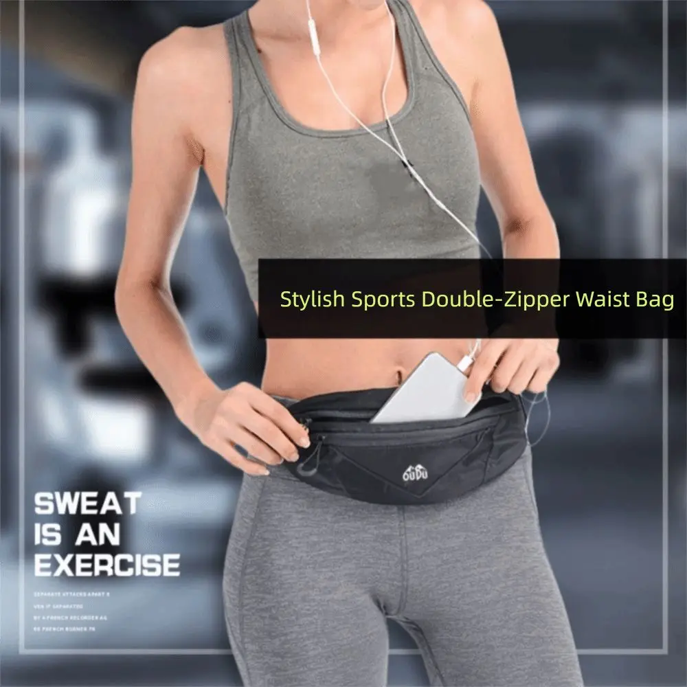 

Ultra-Thin Sports Waist Bag Double Zipper Pocket Adjustable Mobile Phone Waist Bag 7-Inch Size Breathable Running Waist Bag Gym