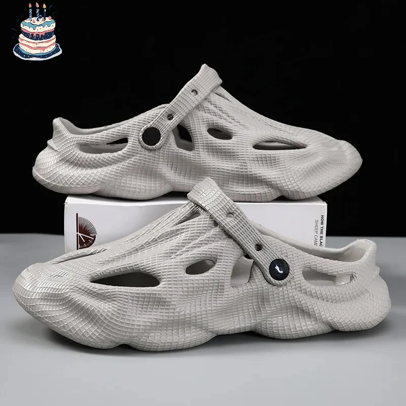 

Летние сабо Litfun для мужчин: новые уличные пляжные тапочки с мягкой подошвой, нескользящие садовые туфли из ЭВА, модные перфорированные туфли