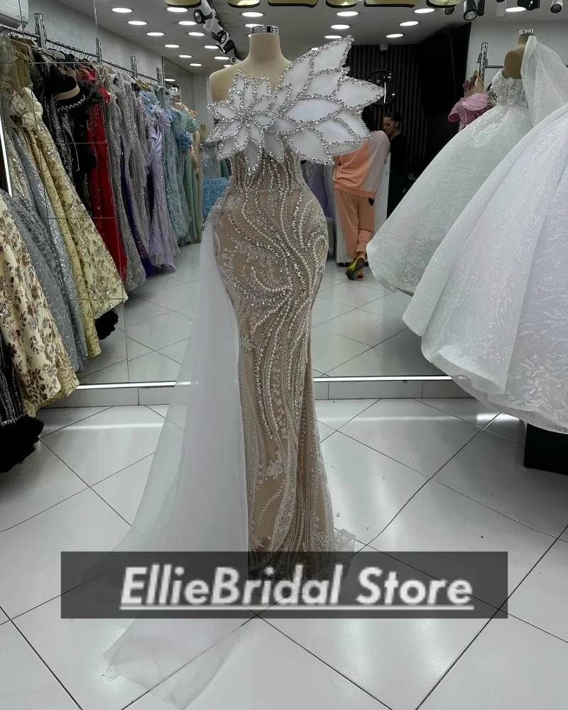 스파클 Strapless 이브닝 드레스 고급스러운 크리스탈 Peals 긴 인어 디너 드레스 2025 Vestidos De Gala 여성 맞춤형