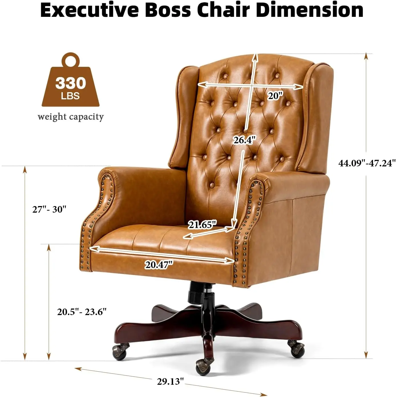 Tufted Office Chair, Faux Leather Executive Desk Chair w/High Back & Nail Head Trim, Ergonomic Wingback PC Chair for Ho