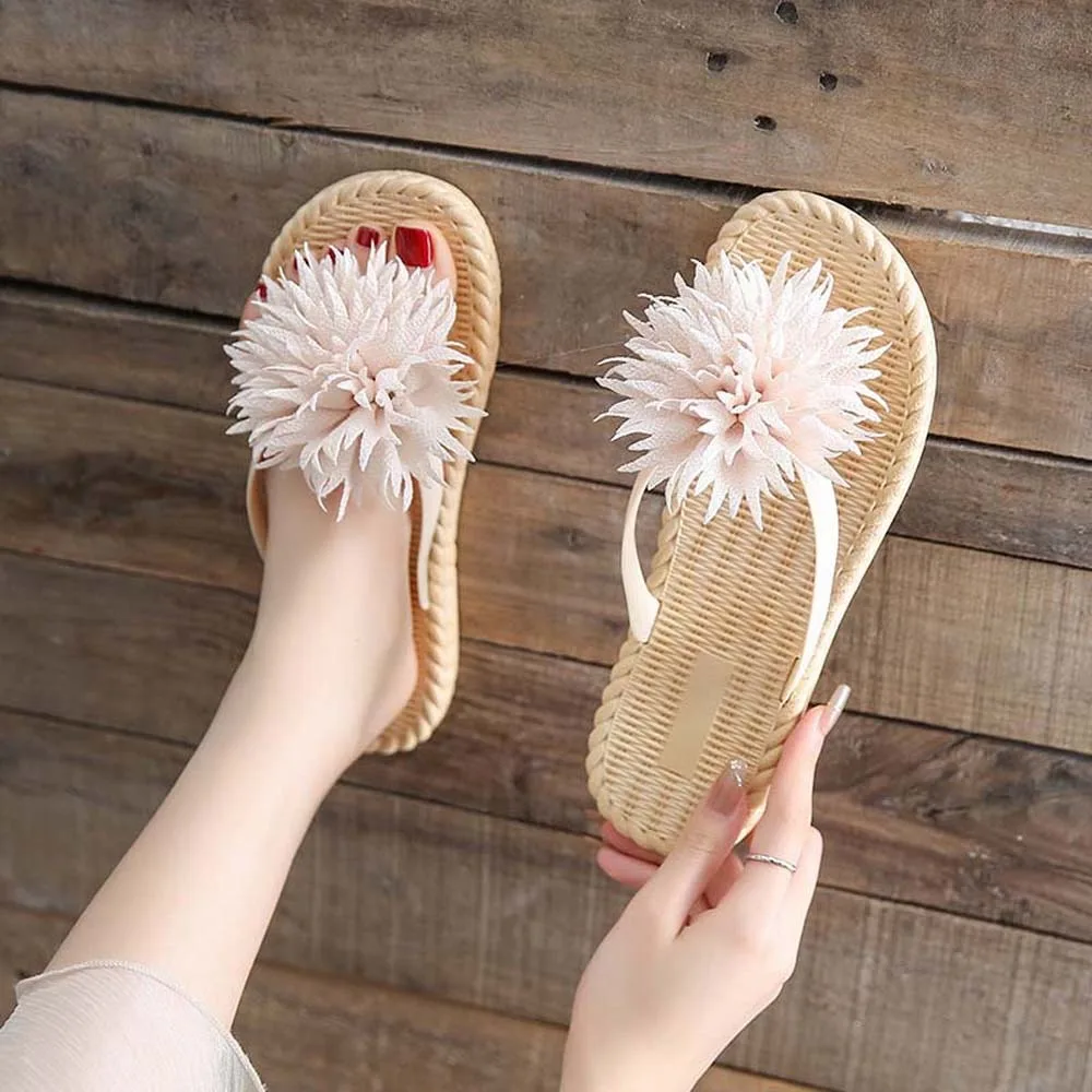 Chanclas informales de tela con flores para mujer, sandalias para vacaciones en la playa, zapatos gruesos, zapatillas de playa para vacaciones, regalo para pareja