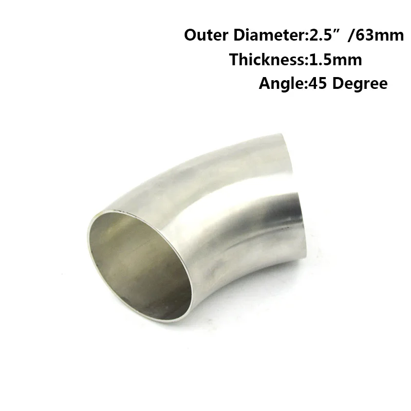 

2.5" inch/63mm 304 Stainless Steel 45 Degree Bend Elbow Pipe Thickness:1.5mm