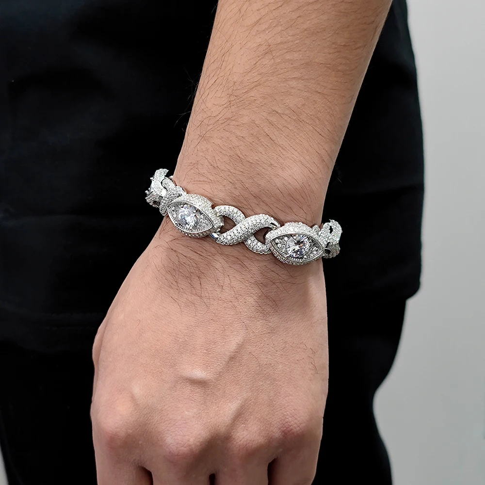 Hip Hop Jewelry 15MM Gold Filled Diamond Infinity Link Bracelet Necklace Set Iced Out CZ Eyes Infinity Cuban Necklace
