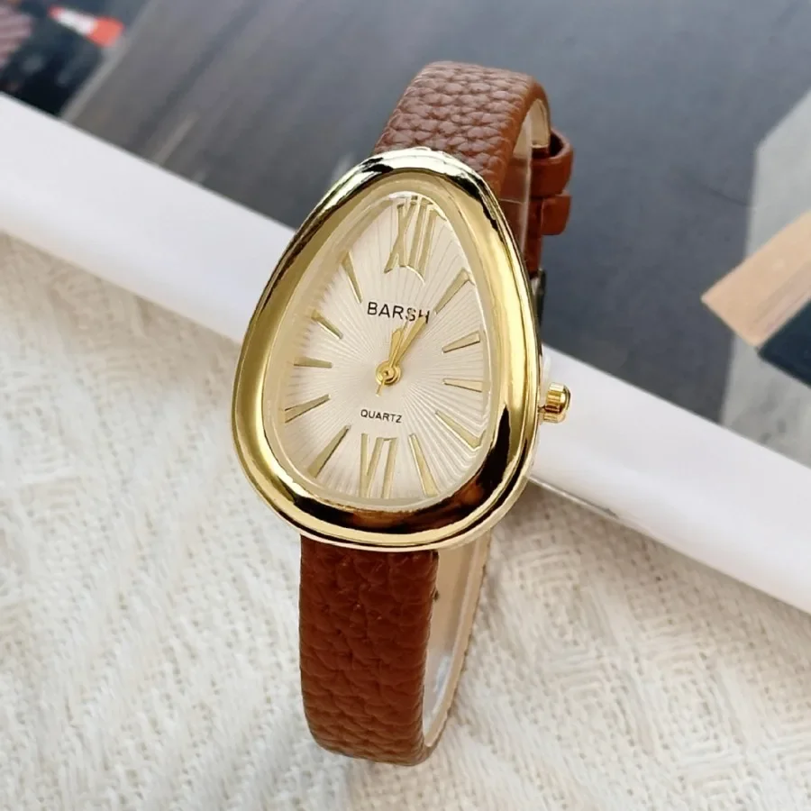 Reloj de lujo con esfera de gota de agua para Mujer, relojes de pulsera sencillos de cuarzo con regalo a la moda, relojes de pulsera con correa de cuero, Reloj para Mujer