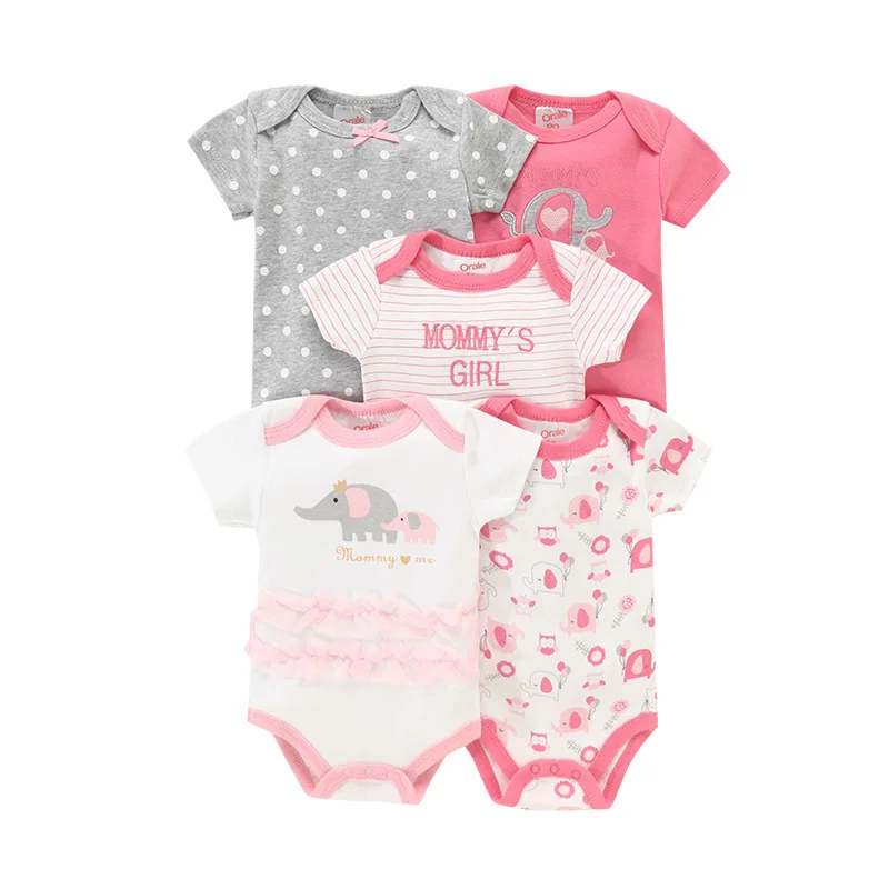5 Pack Soft Cotton Boy Girl Baby Bodysuit Short Sleeve One-Pieces Newborn Onesie Clothing Set