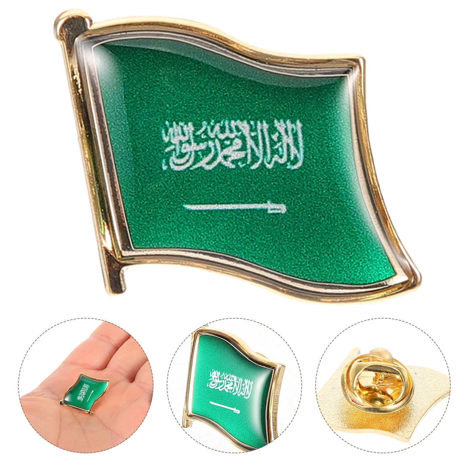 Saudi Arabia Flag Crystal Epoxy Badge Brooch National Day Pin for Backpacks Breastpin Suit Iron Lapel