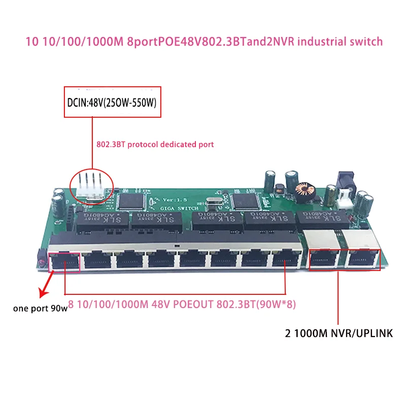 Imagem -03 - Interruptor Ethernet 802. 3at Af.8 Poe 802.3bt com Portas 1000m 48v 10 100 1000m Uplink Nvr