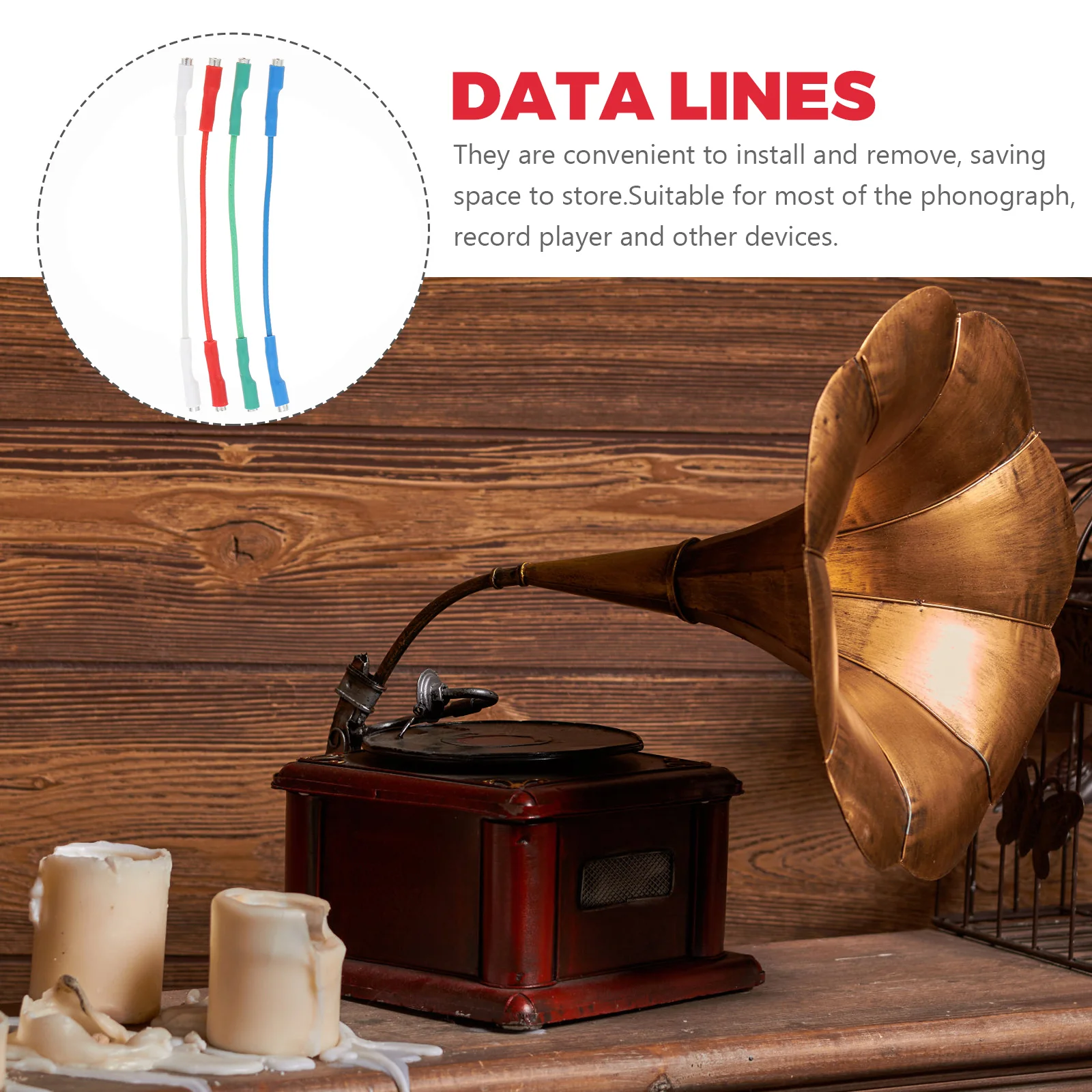 

4Pcs Lead Wires for Phono Convenient Install Remove Space Saving Phonograph Wires Data Lines Record Player Lead Wire