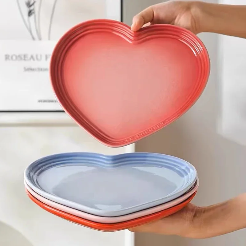 Le Creuset Rainbow Gradient Heart Shaped Dish Fashionable Western Dinnerware Fruit Salad Plate Ceramic Handmade Style