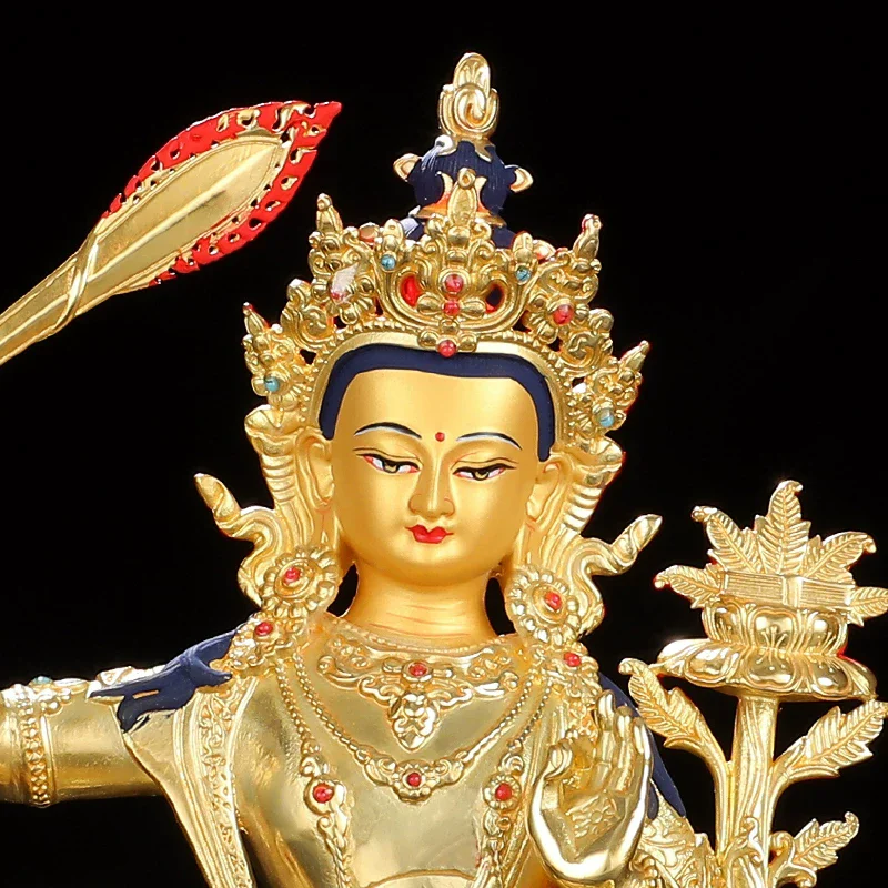 Manjushri and Samantabhadra Statue ， Gilded Brass Tibetan Buddhist Figurines， Wenshu Puxian Bodhisattva Home Altar Decor， Wisdom