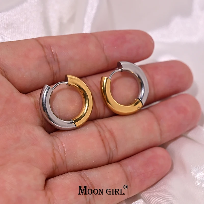 Gold Silver Color Hoop Earrings Stainless Steel Simple Fashion Women Ear Buckle No Fading Hip Hop Jewelry Accessories MOON GIRL