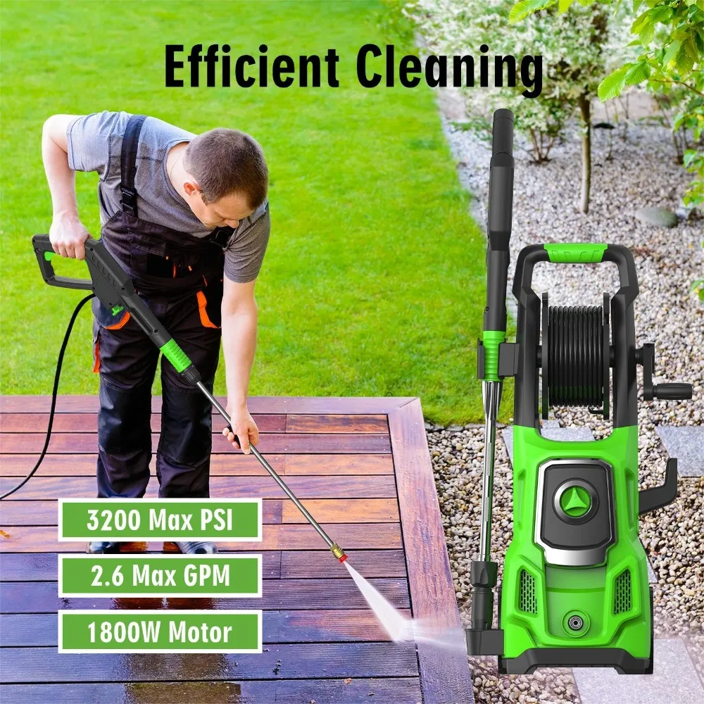 Electric Pressure Washer, 3800 Max PSI, 2.6 GPM Power Washer Machine with Hose Reel,4 Quick Connect Nozzles, Foam Cannon