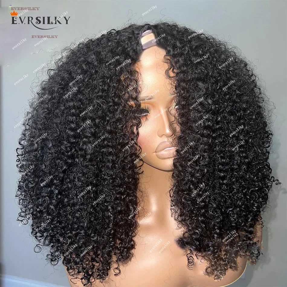 

Tight Afro Kinky Curly V Part Wig Black Brown 100% Human Hair Indian Remy V Part Cheaper Wigs No Leave Out 250Density For Women