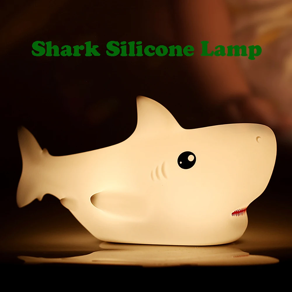 Cartoon Shark NightLight, LED Soft Silicone Light, Rechargeable Colorful Atmosphere Lamp for Children Christmas Holiday Gifts