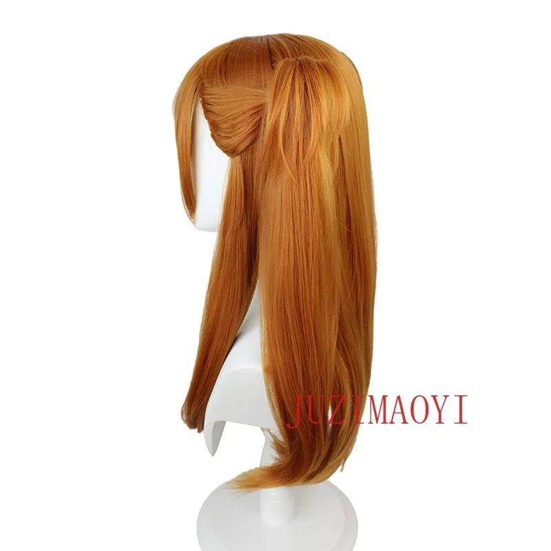 Asuka Langley Soryu pelucas de Cosplay largo naranja con 2 Clips de cola de caballo peluca de pelo sintético resistente al calor + gorro de peluca EVA de alta calidad
