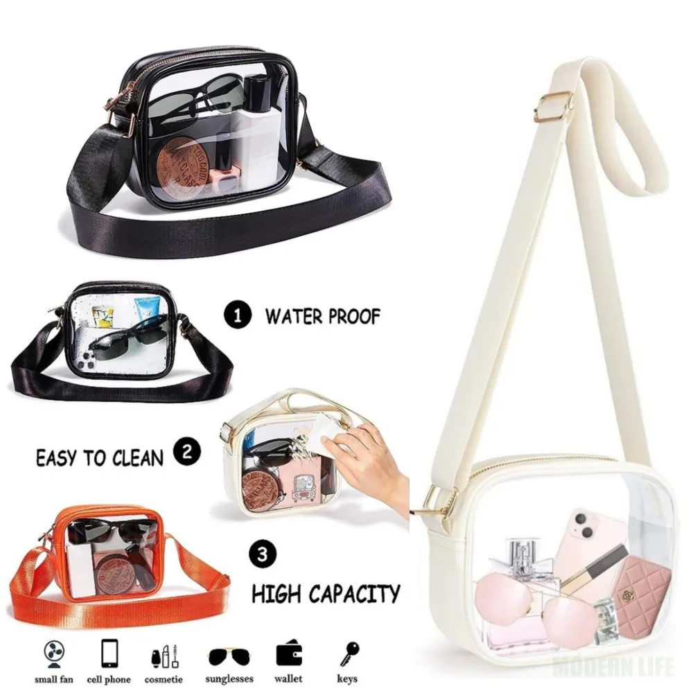 Women Clear Shoulder Bag Stadium Approved Pvc Concert Transparent Purse Simple Crossbody Bag With Front Pocket Casual Handbag