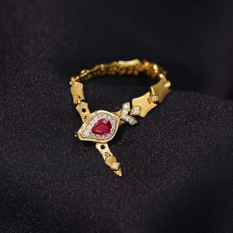 Retro Designer 18K Gold Plated Metal Versatile Ring Genderless Ruby Twig Branch Halo Zircon Adjustable Band Sweatproof Jewelry