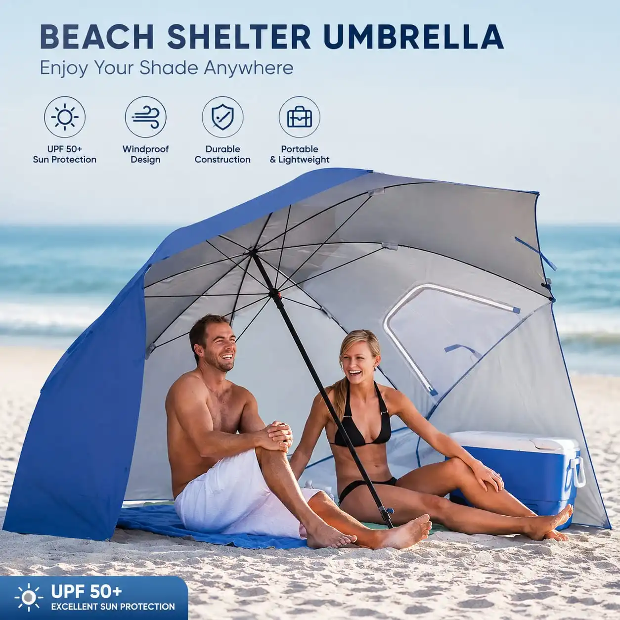 2.4m Windproof Beach Umbrella with Ventilation Window – Portable Outdoor Shade for Beach, Fishing & Camping