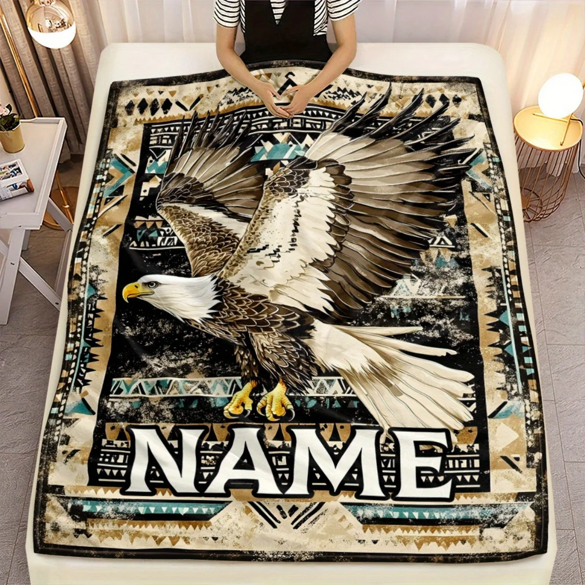 1 قطعة اسم مخصص شخصي القبلية النسر الأصلي الأمريكية تصميم بطانية لينة الفانيلا الفراش للأريكة والتخييم والسفر