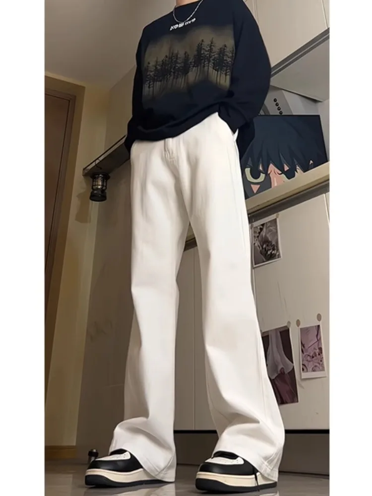 

White Bell Bot Jeans Men's Casual American Vibe Sle Wear-resistant Cotton Polyester Blend Straight Loose Fit Jeans