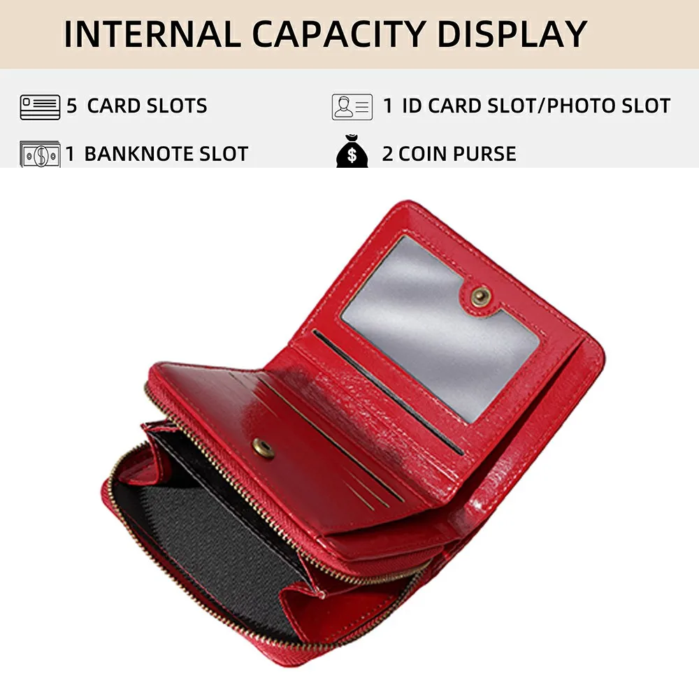 1pc-Baellerry women's short wallet, oil wax PU leather zippered coin pocket with hand strap, multiple card slots with ID window, slim pocket wallet, stylish and practical women's small wallet