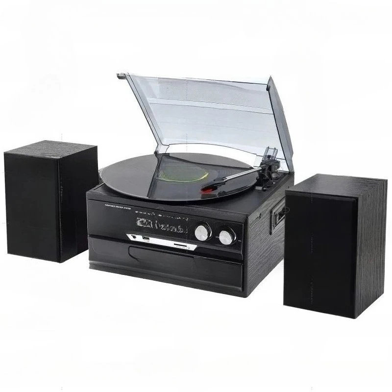 Vintage vinyl multifunction turntable 3-speed phonograph with AM/FM radio CD/cassette
