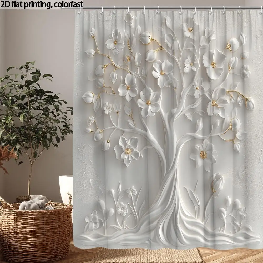 Modern Floral Tree Shower Curtain Waterproof Bathroom Decor Elegant Abstract Art Liner for Master Bathroom Shower
