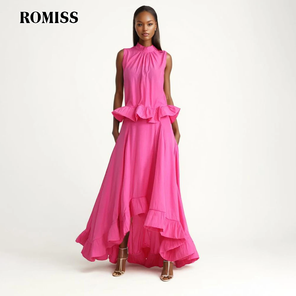 ROMISS Solid Loose Two Piece Set For Women Round Neck Sleeveless Vest High Waist Spliced Ruffle Skirt Casual Sets Female