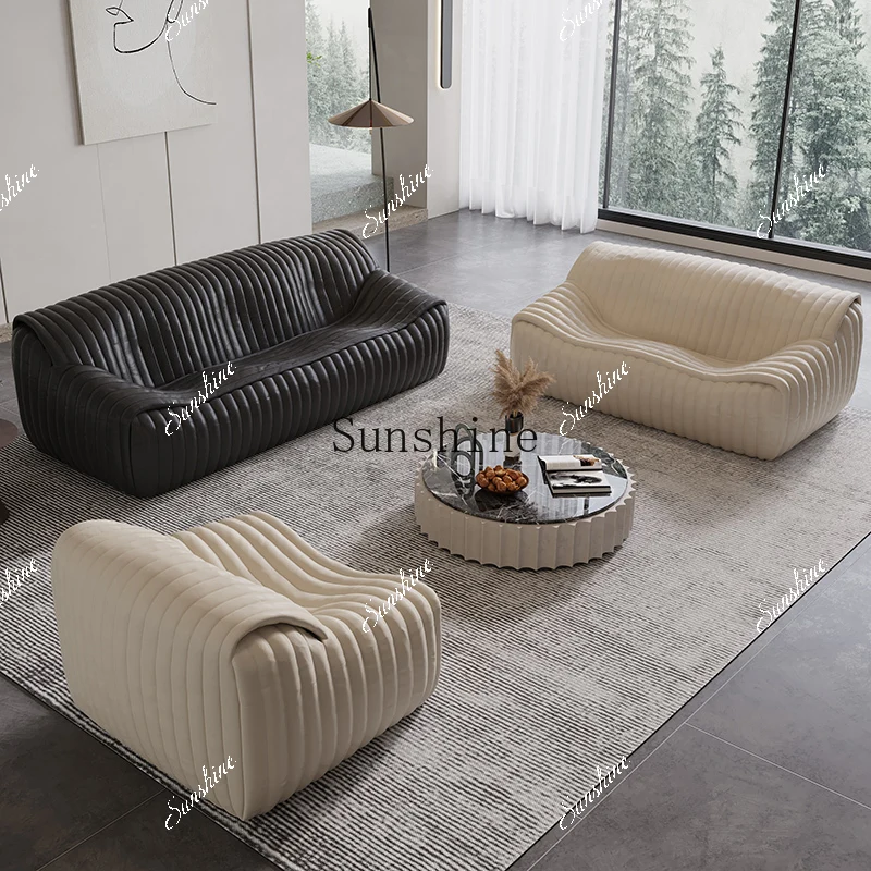 Wabi Sand Wind Nordic Caterpillar Simple Casual Small Apartment Leather Art Sofa Combination  FT