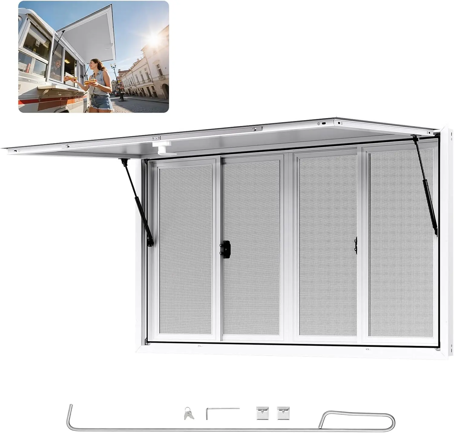 

Concession Window 60x36 in Aluminum Alloy Service Windows for Food Truck Up to 85 Degrees Stand Serving Window with 4 Sliding