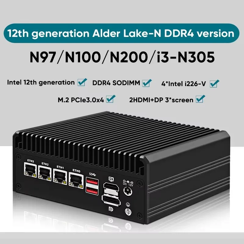 

Newest 4*i226-V 2.5G Solid Firewall Router Intel i3 N305 N100 Fanless Mini PC DDR4 PCIe3.0x4 MSATA 2*HD+DP NAS pfSense Proxmox