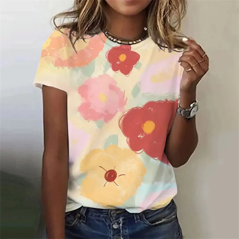 Nieuwe Harajuku 3d Print Kleurrijke Bloemenshirt Bloemen Grafische T-Shirts Mode T-Shirts Meisje Grappige Kleding Vrouwen Korte Shirts