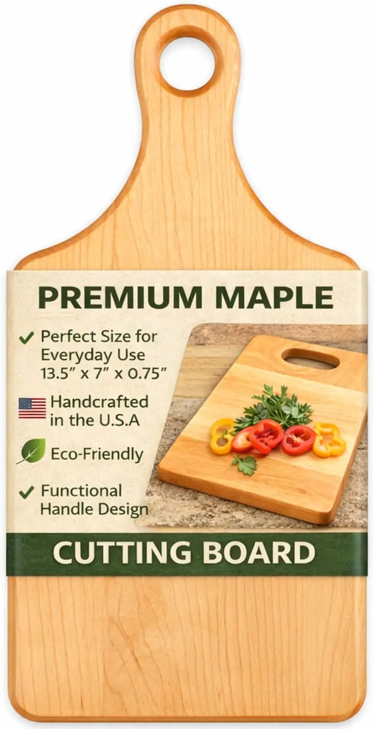 Handcrafted Maple Cutting Board with Handle – Premium Hardwood, Knife-Friendly Surface, Natural Grain Design, Charcuterie Serving Tray