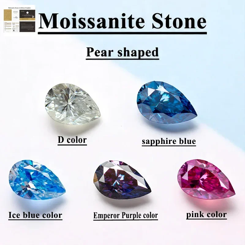 

NEW Moissanite Stone Pear Cut VVS1 Grey Color Charms Beads With GRA Certificate For Advanced Jewelry Making Materials