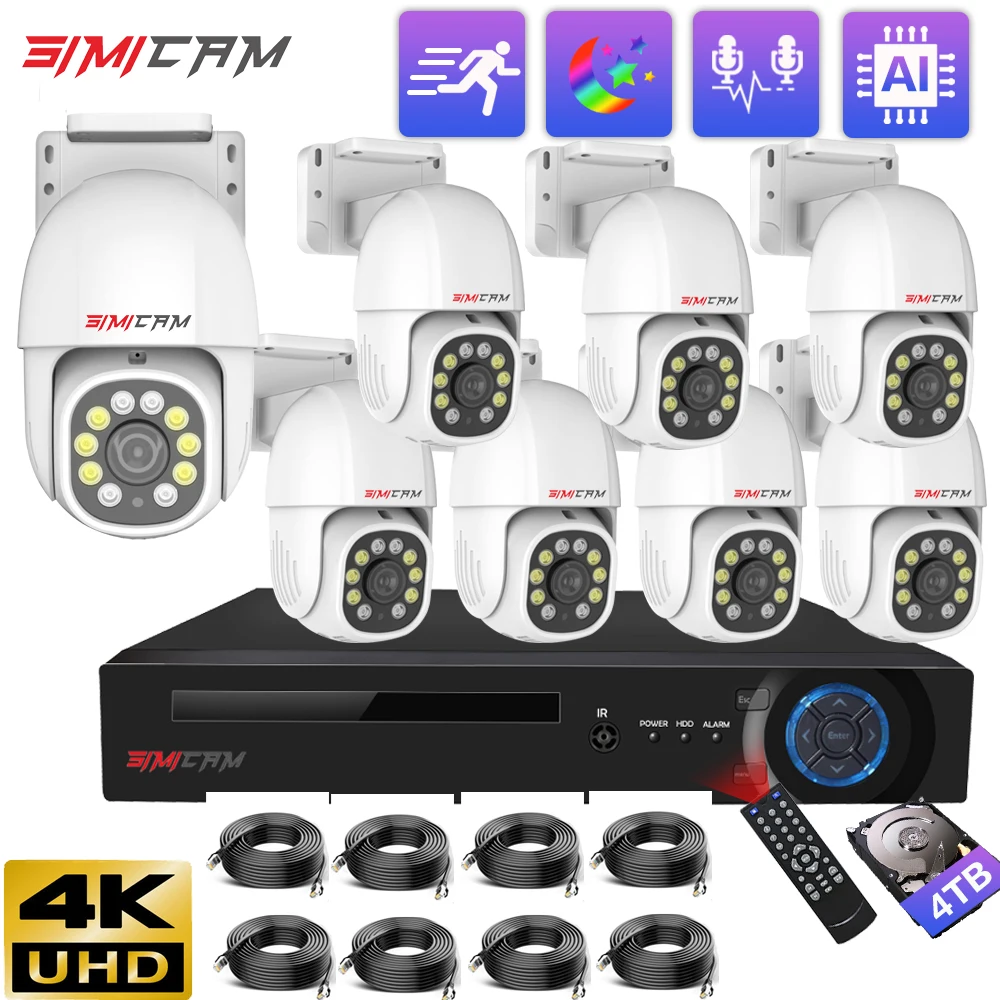 4K POE PTZ   Video Surveillance Camera System H.265 8CH NVR With 20M Cable 8MP Super Color Full Night Vision Audio Water Proof