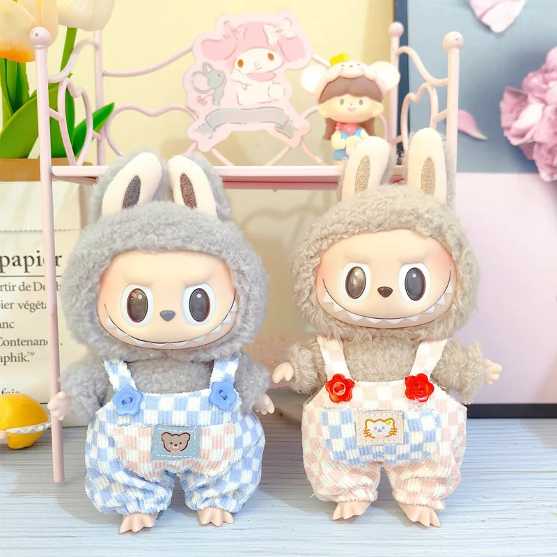 

17cm For Labubu Blind Box Pendant Cartoon Cute Overall Baby Suit Dolls Clothing Accessory Kids Fashionable Bib Overalls