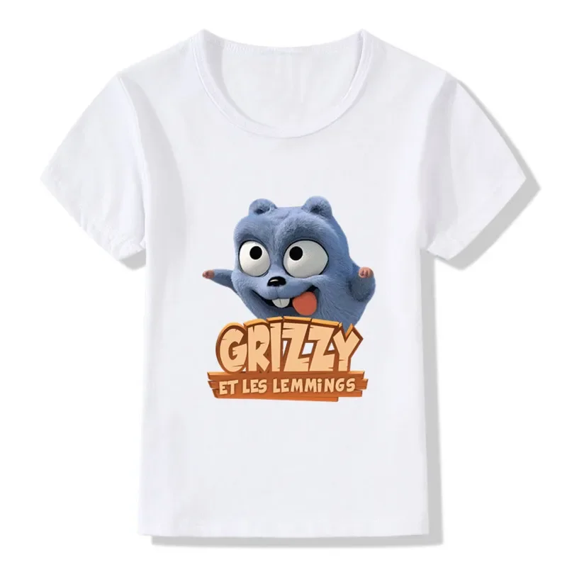 Sunlight Grizzy Bear Print Cartoon Boys T-shirt Cute Lemmings Funny Baby Girls Clothes Summer Kids T shirt Children Tops,HKP5426