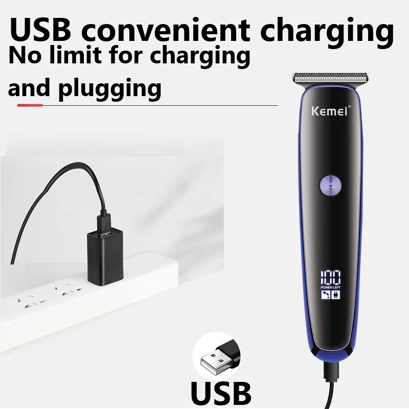 Kemei máquina de cortar cabelo profissional recarregável aparador barba máquina corte cabelo barbeador elétrico para o corpo barbear segurança navalha