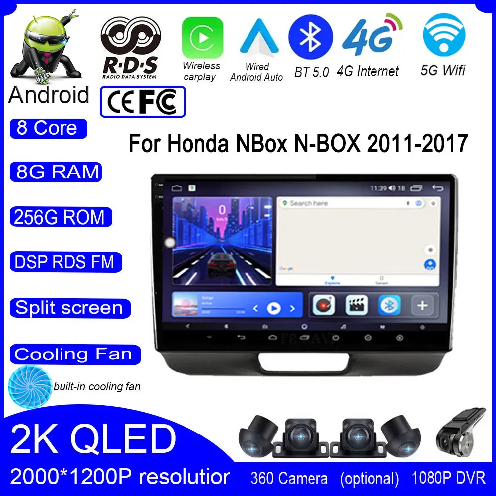 

QLED IPS Android Auto Car Radio Multimedia Player For Honda NBox N-BOX 2011 - 2017 Autoradio DSP Navigation GPS CarPlay Stereo