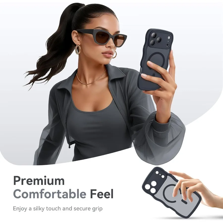 حافظة هاتف لطيفة بإطار مموج غير لامع لهاتف iPhone 17 Pro 6.3 مع حماية كاملة للكاميرا وتوافق MagSafe تتضمن شاشة Pr