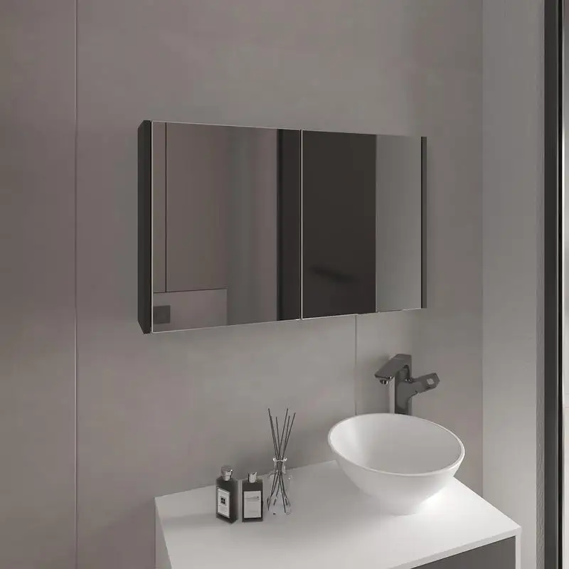 

19.7" H x 31.5" W Double Door Mirror Medicine Cabinet with Three Interior Shelves for Bathroom or Kitchen in Black Color