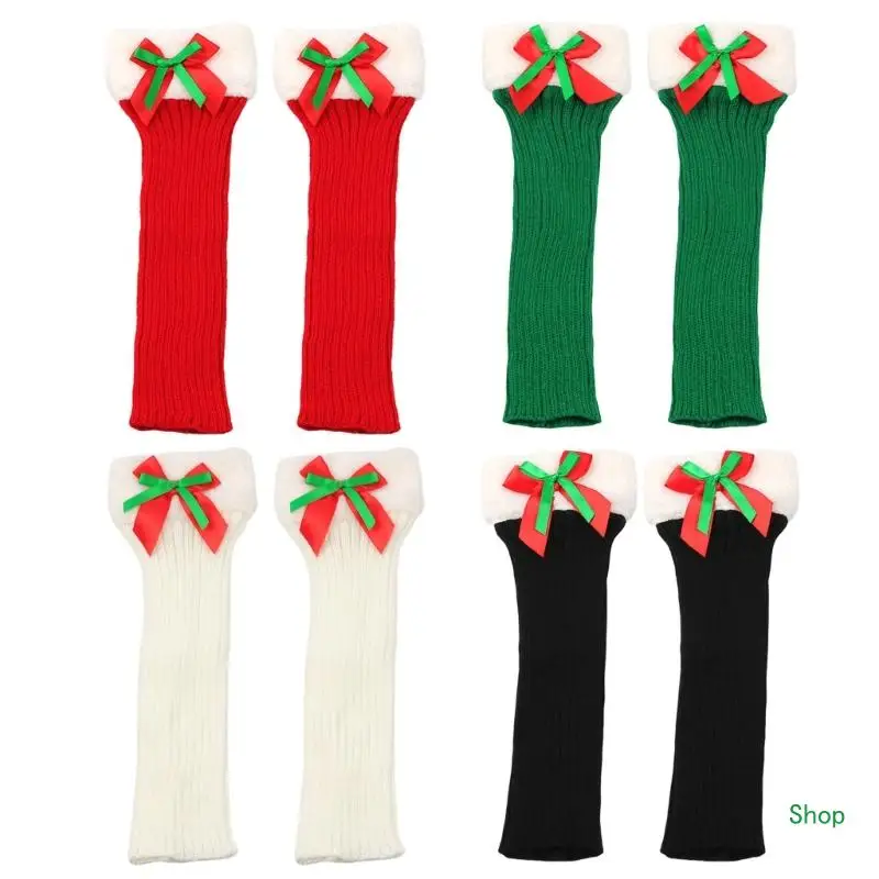 

Dropship Knit Boot Toppers Christmas Bowknot Plush Trim Leg Warmers for Holiday Season