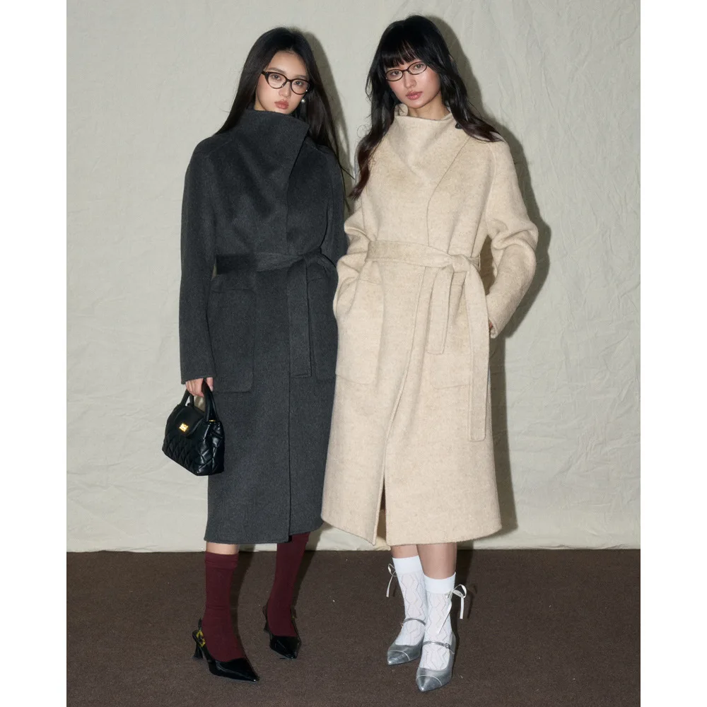 

2025 Autumn and Winter New Retro Old Money Style Wool Double-sided Woolen Long Woolen Coat Jacket