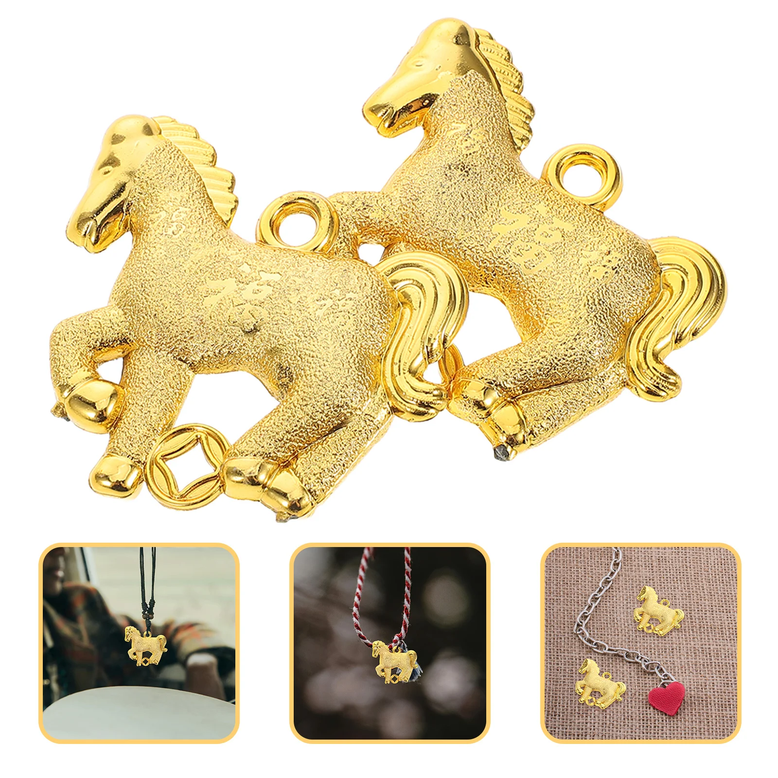 

10Pcs Chinese Zodiac Horse Pendant Charms Gold Color 2026 Good Luck Feng Shui Jewelry Accessories for Necklace Bracelet Keychain