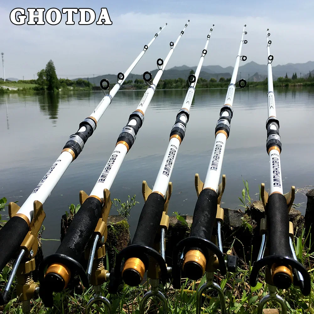 GHOTDA Neue Design Weiß Spinning Angelrute FRP + Carbon Fiber Teleskop Angelruten 2,1-3,6 M